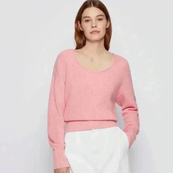 NWT Boss SCOOP-NECK FAVANNAH SWEATER IN COTTON WITH SILK AND CASHMERE Pink - Picture 1 of 6